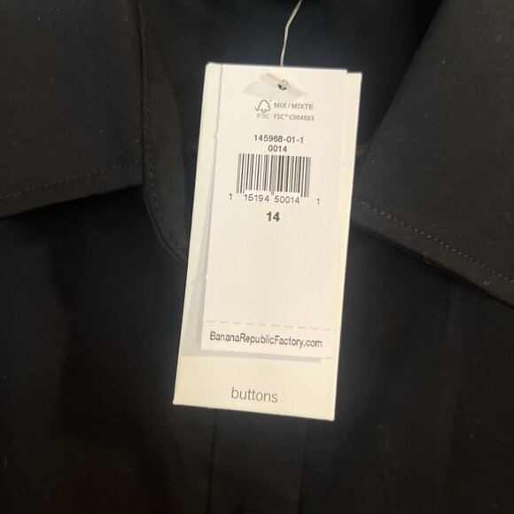Banana Republic Black Tailored Fit Button Up Long Sleeve Shirt Women Sz 14 NEW - Picture 4 of 10